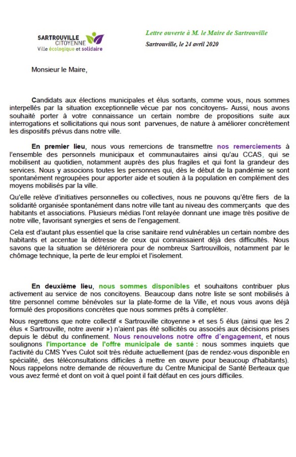 Lettre ouverte Confinement p1